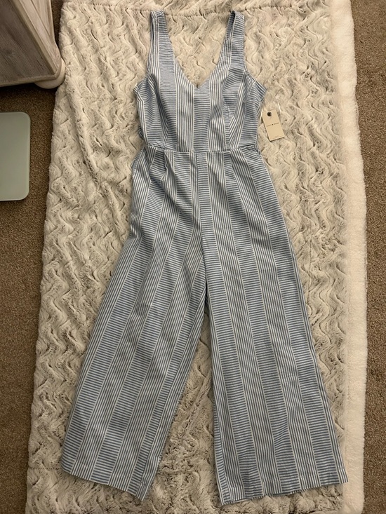 Lucky Brand Pants - Lucky Brand Blue & White Striped Sleeveless Wide-Leg Jumpsuit